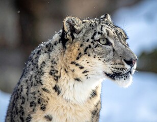 Fototapeta premium Majestic Snow Leopard Gazes Serene - A Portrait of Wilderness and Beauty in Winter.