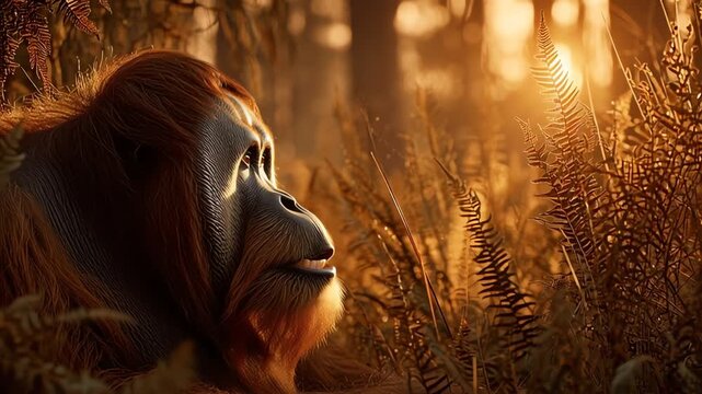 Orangutan in Golden Hour Forest