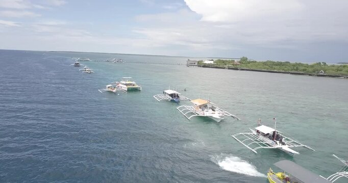 Drone View of Gilutungan Island and Diving Boats in Cebu