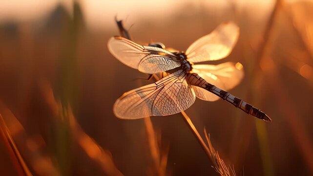 Dragonfly at Sunset Golden Hour Nature Macro Photography