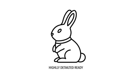 Fototapeta premium Cute Line Art Rabbit Icon with Collar, Simple Vector Illustration