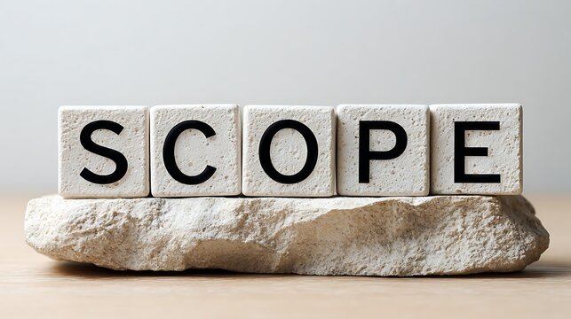 The word scope spelled out on wooden blocks on a stone.
