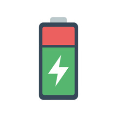 Obraz premium Battery charging icon with red and green power levels flat design vector