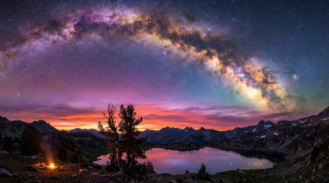 Vibrant Milky Way Galaxy and Colorful Horizon at Twilight