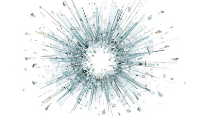Obraz premium Shattered glass fragments radiating from central hole isolated on a transparent background