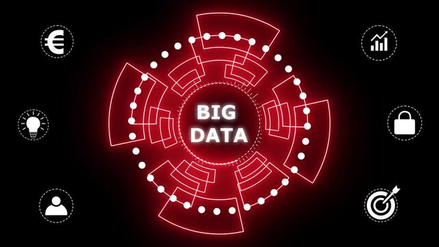 Big data Business, technology, Internet and network concept. glowing animation on black background. 4k motion graphics video.