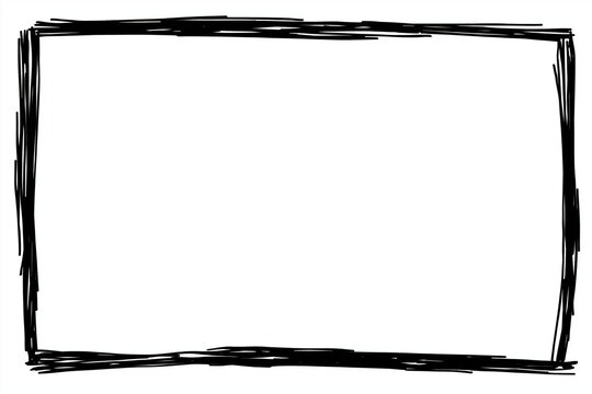 Rough hand drawn rectangular black frame outline perfect for adding a handcrafted touch to design projects, invitations, and social media.