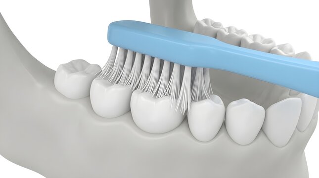 歯科模型を用いた正しい歯磨き方法の教育用イラスト