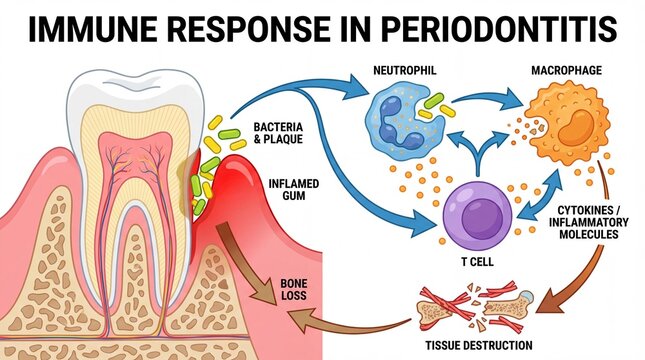 Immune response in periodontitis with bacteria and plaque