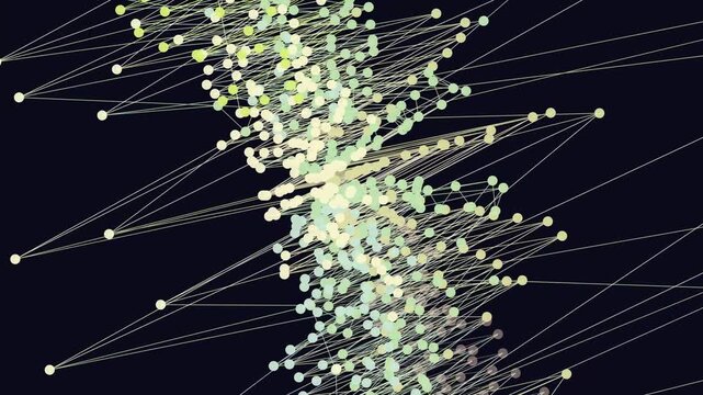 A futuristic network of interconnected nodes and lines forming a complex web-like structure against a dark background from a top-down viewpoint