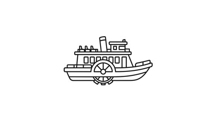 Naklejka premium Vintage Paddle Steamer Boat Outline Icon Vector Illustration