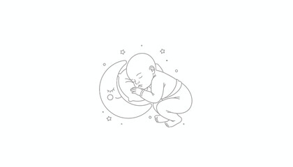 Obraz premium Sleeping Baby on Moon with Stars - Cute Newborn Dream Illustration