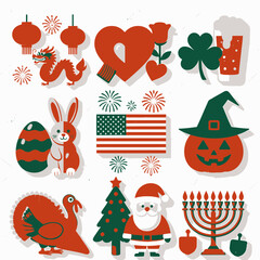 Fototapeta premium Holiday Icons Set vector