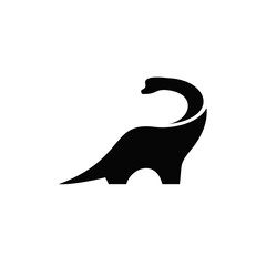 Minimalist Black Dinosaur Silhouette Logo Icon. Simple Stylized Brontosaurus or Sauropod Design on White Background. © Alpha Vector