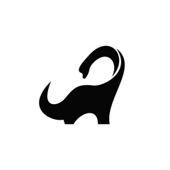 Minimalist Black Dinosaur Silhouette Logo Design - Brontosaurus or Sauropod Icon © Alpha Vector