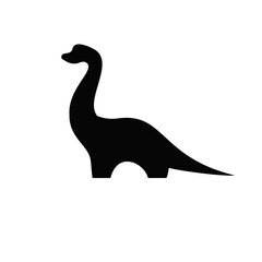 Simple Black Dinosaur Silhouette Icon with Long Neck on White Background © Alpha Vector