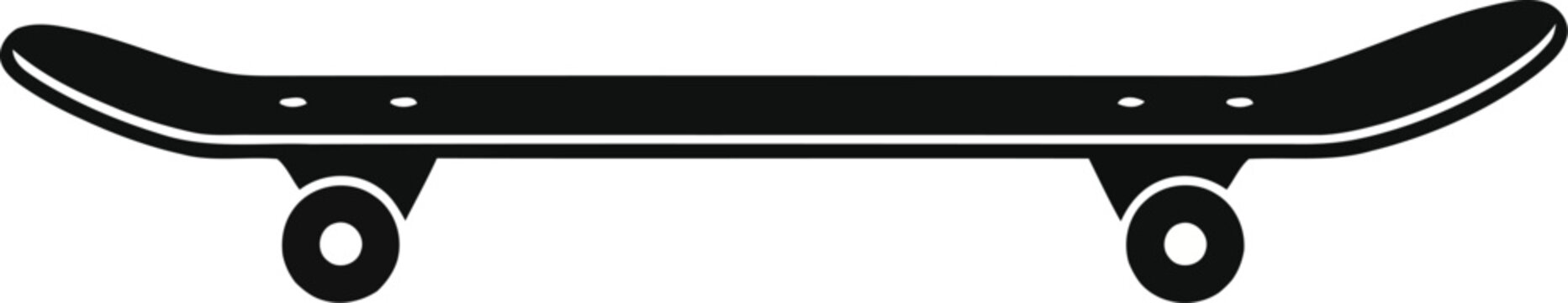 Black skateboard silhouette with white accents on white background