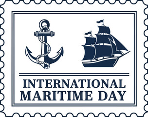 International Maritime Day Stamp Design Featuring Anchor and Classic Sailing Ship © Robinson Crusoe