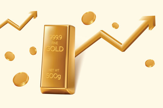 500gm Gold Bar On Isolated Background. Gold Ingot 3D Render Vector Illustration.