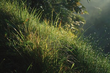 Morning Dew on Lush Green Grass