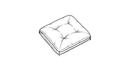 Fototapeta premium Hand-drawn sketch of a tufted square cushion, isolated on white background