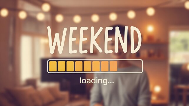 Weekend loading progress bar on blurred background concept of anticipation and relaxation