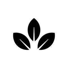 Minimal Three Leaf Icon Black Silhouette Nature Logo Symbol Isolated on Transparent Background © Shahinur