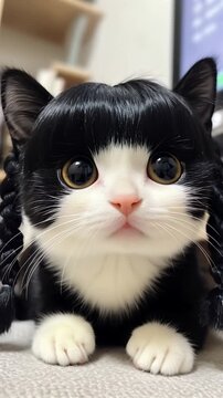 Cute Cat Wearing a Wig