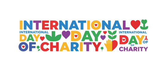 Fototapeta premium International Day of Charity typography design. Colorful text with hearts and symbols vector