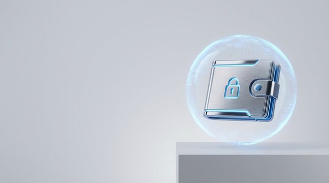 multi factor authentication fintech concept. Wallet icon enclosed in a protective bubble symbolizing security and privacy.