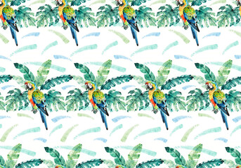 Parrot Paradise Tropical Watercolor Seamless Repeat, 