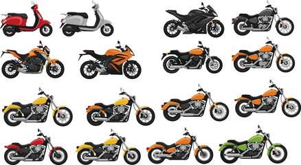 Motorcycle collection set sportbike cruiser scooter and chopper vector illustration isolated on white background transportation vehicle design bundle © Rabbi creatives