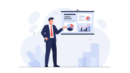 Obraz premium Businessman Presenting Financial Report with Charts and Graphs on Screen