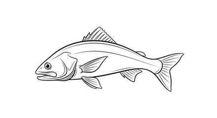 Fototapeta premium Black and White Line Drawing of a Fish, Isolated on White Background