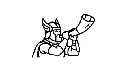 Obraz premium Viking Warrior Blowing War Horn, Norse Mythology, Ancient Warrior, Battle Signal