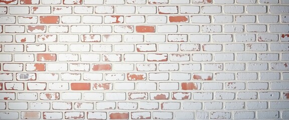 Aged, whitewashed brick wall with textured, distressed paint, showing underlying brick, chic, abstract