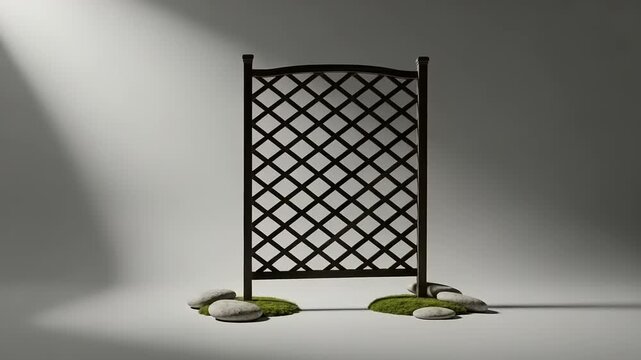 Wooden Lattice Trellis with Stones and Grass.