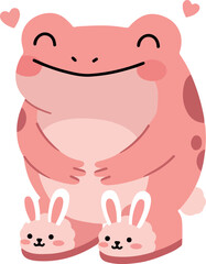 Fototapeta premium Cute Pink Frog With Bunny Slippers Minimalist Illustration