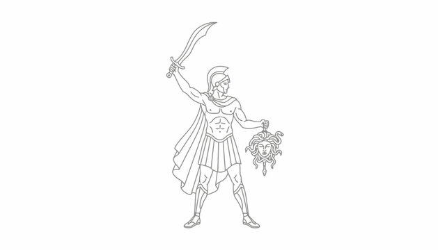 Perseus Holding Medusa's Head with Sword - Greek Mythology Hero