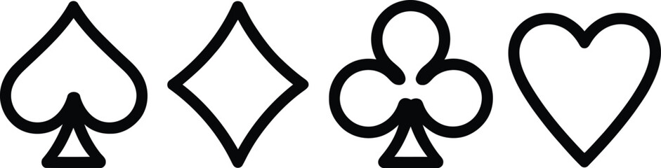 Simple illustration of four playing card suits in a row on white background