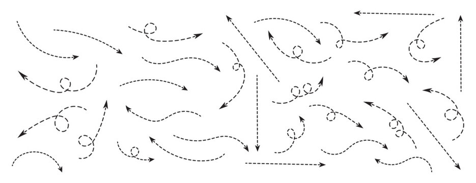 set of curved arrow. Hand drown curve dotted arrows