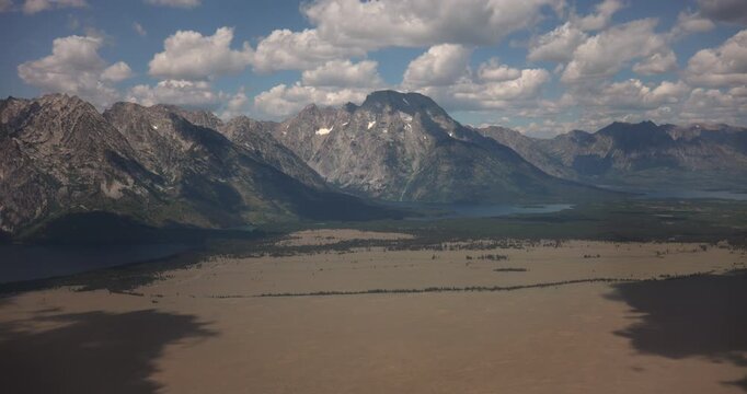 Aerial View of Bradley Lake and Taggart Lake with Grand Teton Mountains in Summer Wyoming