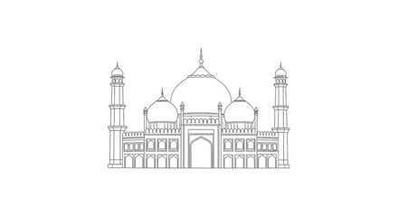 Obraz premium Minimalist Line Art Mosque Building with Domes and Minarets