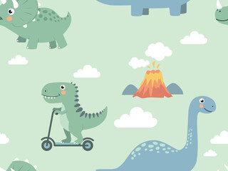 playful dinosaur seamless pattern kids design cute wallpaper