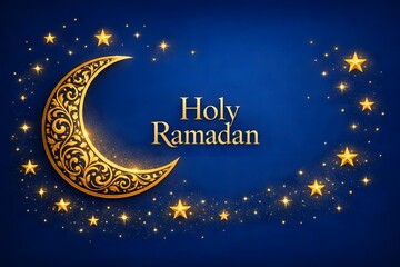 Fototapeta premium Holy ramadan crescent moon and stars background with islamic greeting