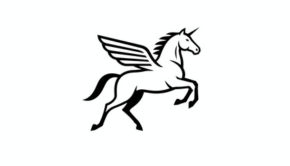 Obraz premium Mythical Winged Horse Pegasus Silhouette, Fantasy Creature, Greek Mythology Symbol, Black and White