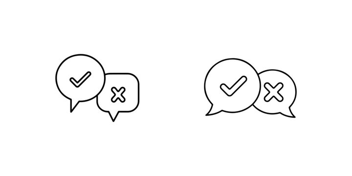 Check mark and cross mark speech bubble vector icons. yes no vector icon. right wrong sign. accepted rejected sign.