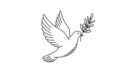 Peace Dove with Olive Branch Line Art Illustration