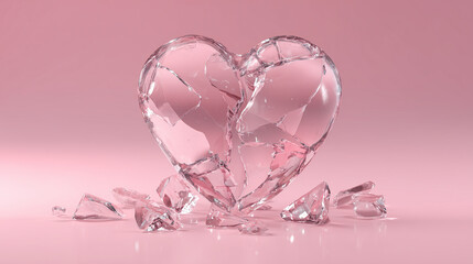 Broken Glass Heart on Pink Background