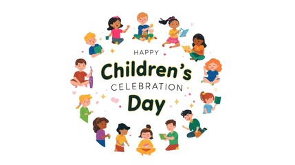 Fototapeta premium Children's celebration day with diverse kids in a colorful circle